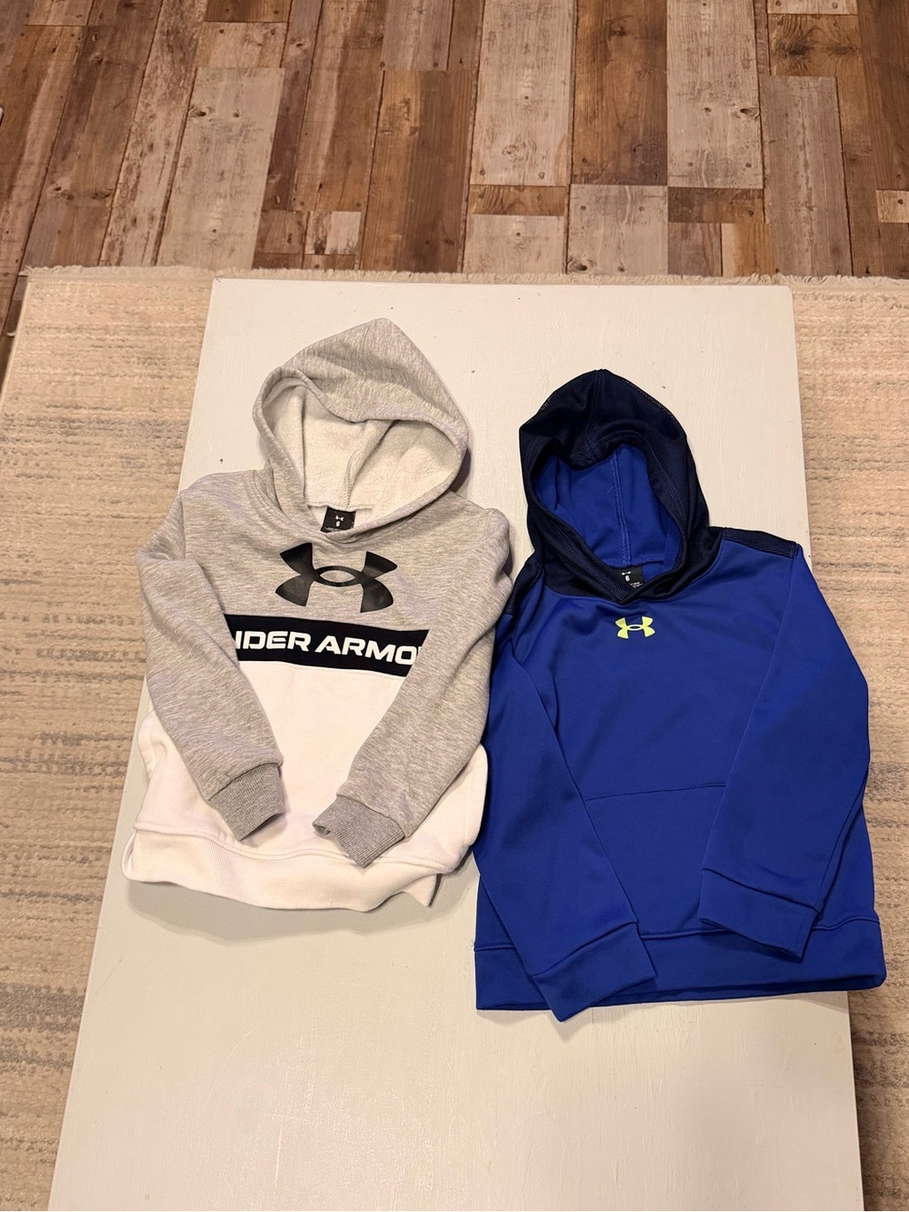 Under Armour Kids' Blue Hooded Pullover Sweatshirt and Grey and White Hoodie